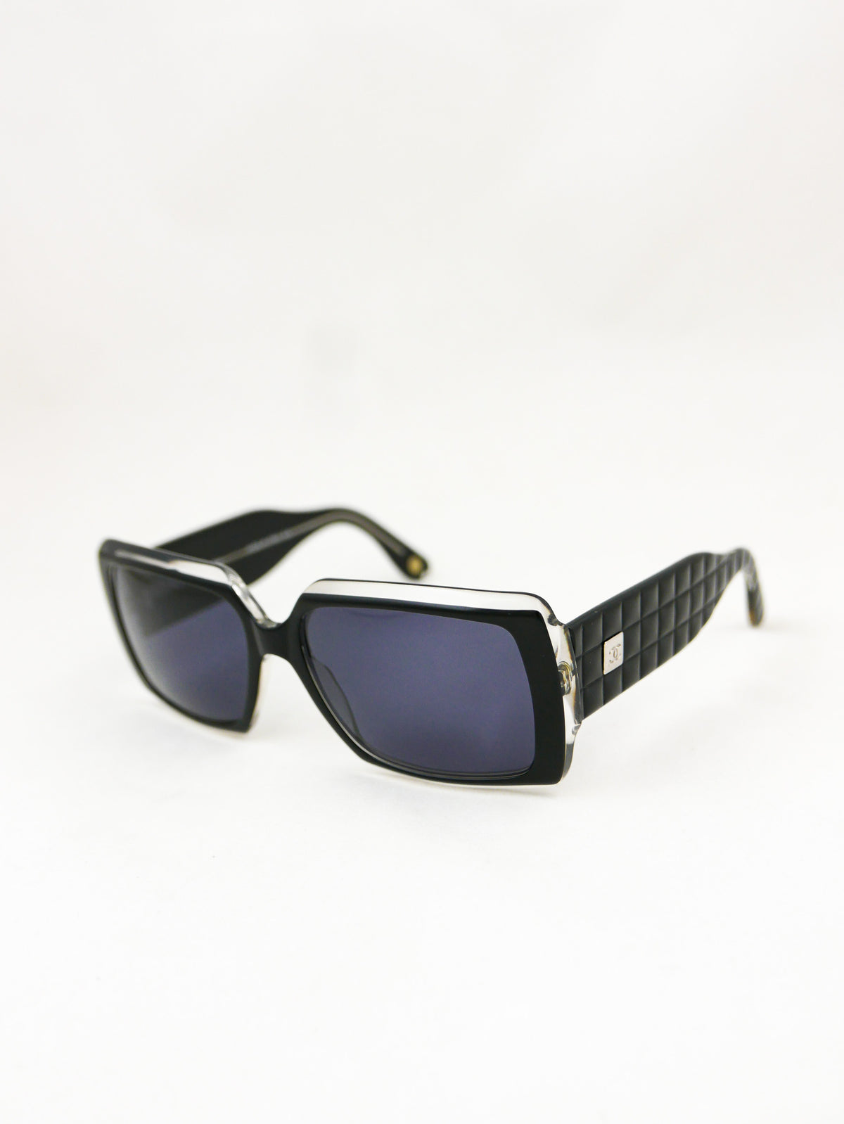 Chanel Black/Silver Quilted Leather Temple 4157-Q Shield Sunglasses