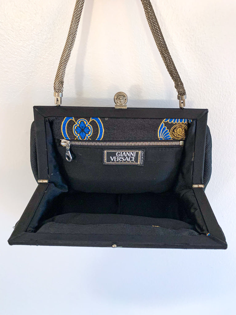 Auth Gianni Versace Medusa Logo Navy Nylon Canvas Clutch Bag Purse Vintage  Italy | eBay