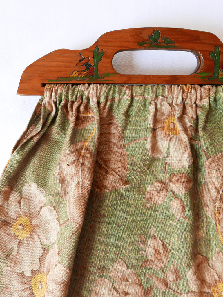 1940's Painted Wood Handled Floral Handbag