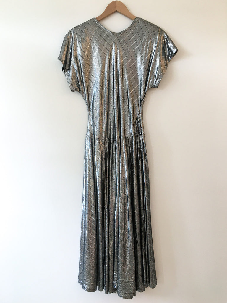 1980's Silver Fit & Flare Lam Dress 1980's Silver Fit & Flare Lam Dress