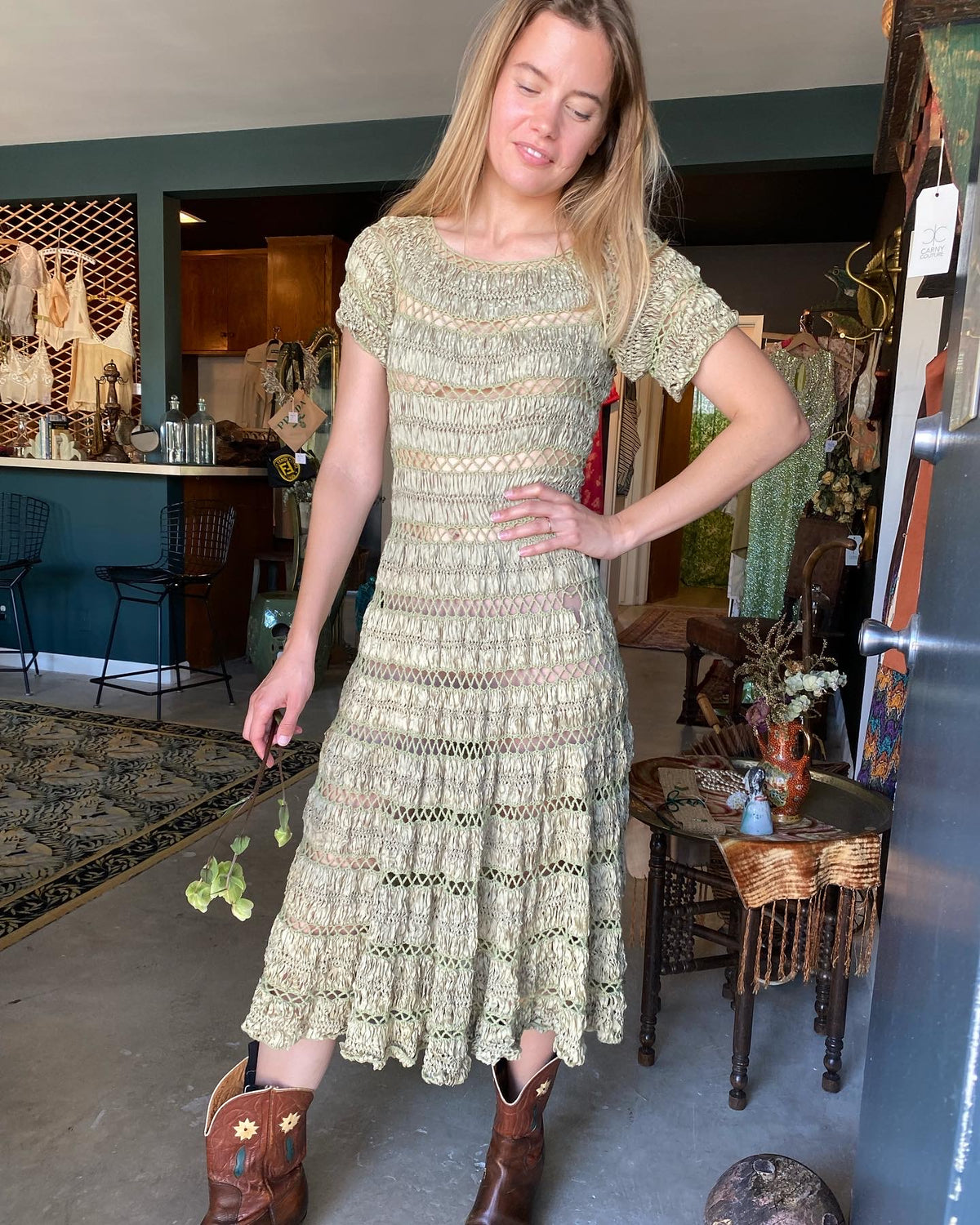 1940's Sage Crochet Ribbon Dress – Carny Couture