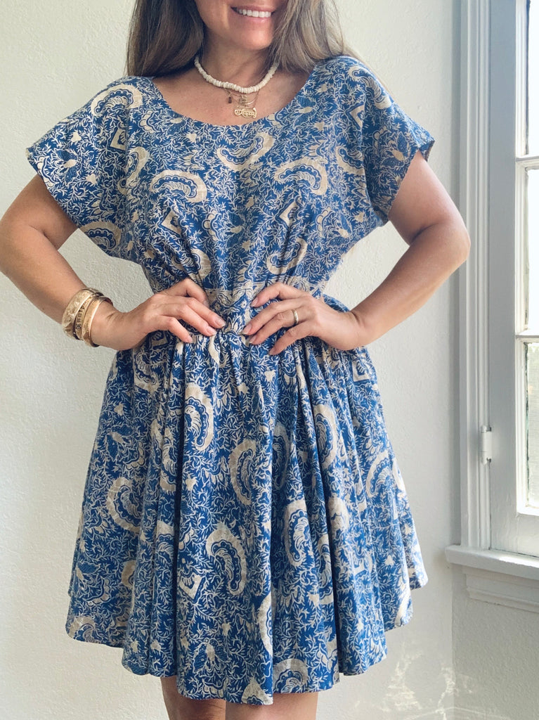 batik cotton dress TROPICAL BATIK HANDBLOCKED MIDI COTTON DRESS M