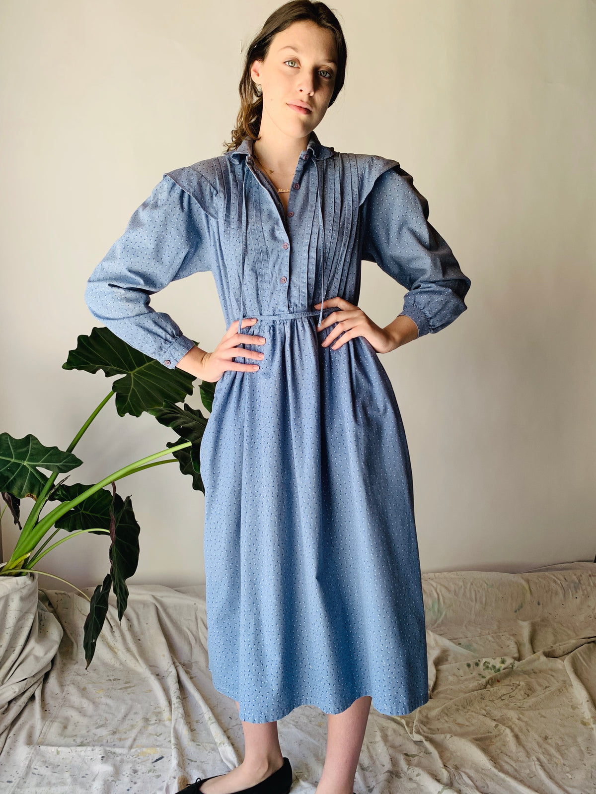 1980’s Powder Blue Calico Print Dress
