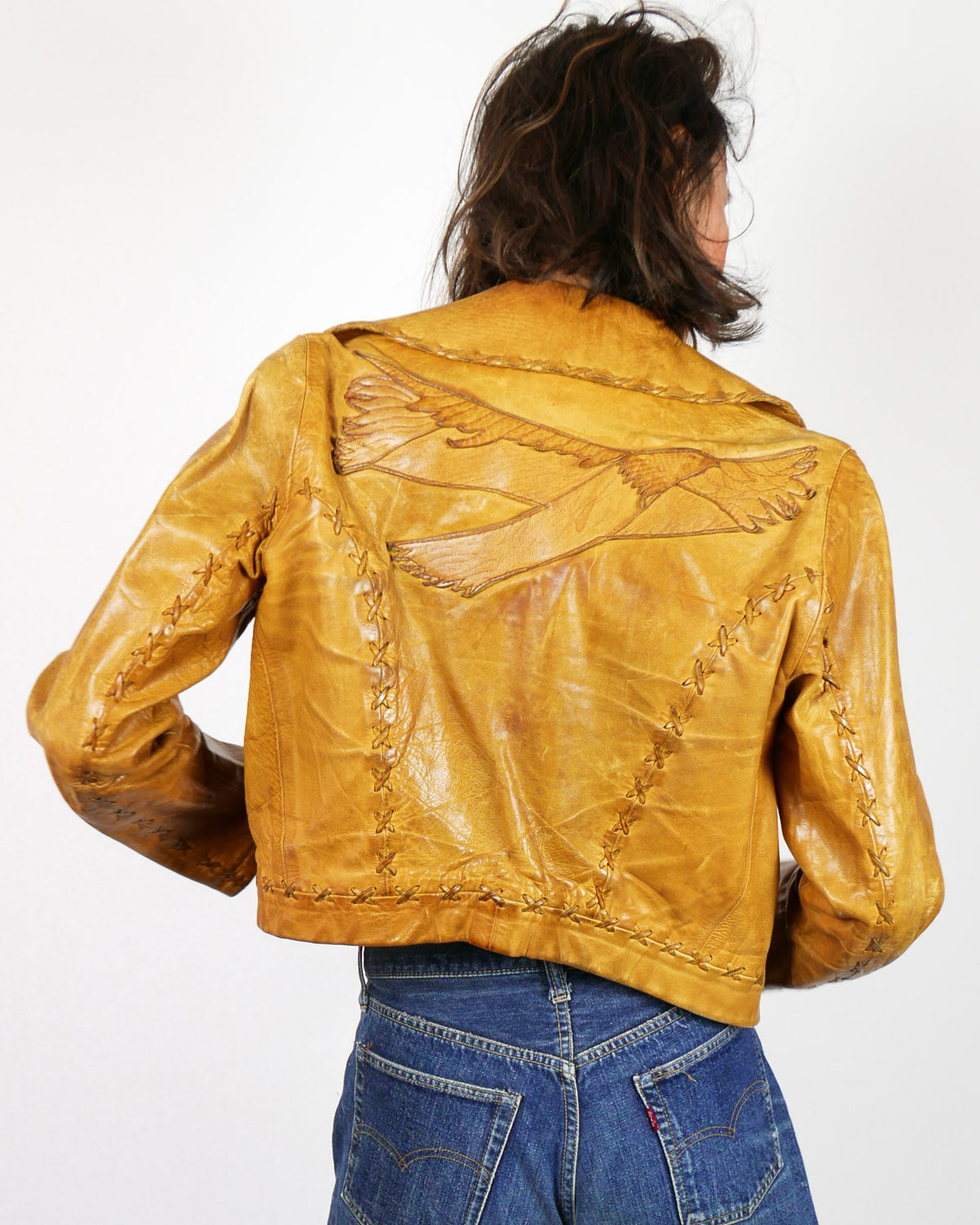 70's Whip Stitched Leather Free Bird Jacket Carny Couture